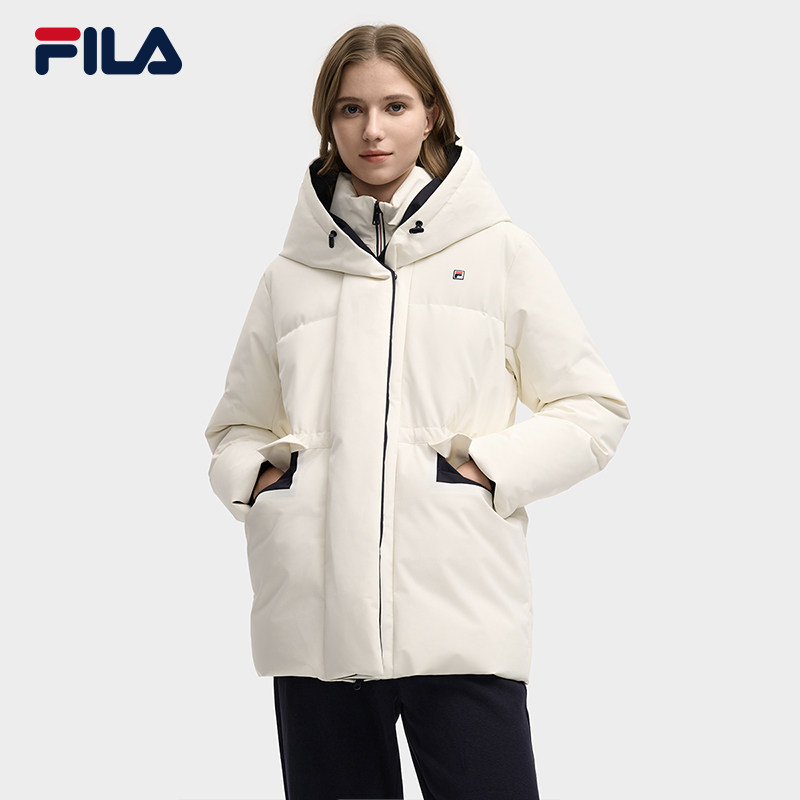 FILA 斐乐官方女士中长款羽绒服2025冬新款休闲宽松连帽保暖外套