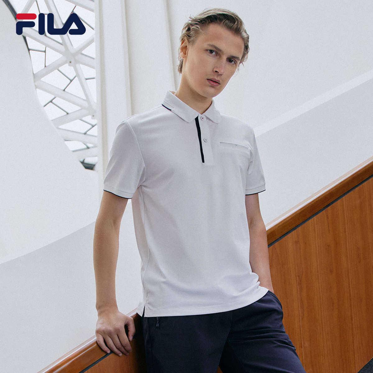 FILA 斐乐男子短袖衫夏季轻商务时尚polo衫运动休闲短袖上衣男装 - 图0