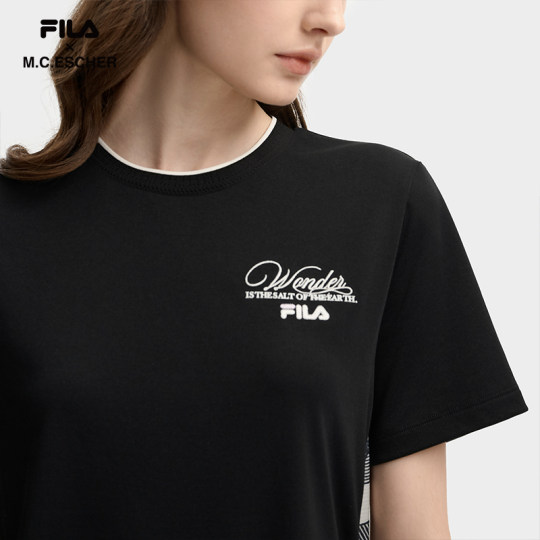 FILA official women's knitted dress 2025 autumn new fashionable casual comfortable splicing T-shirt skirt