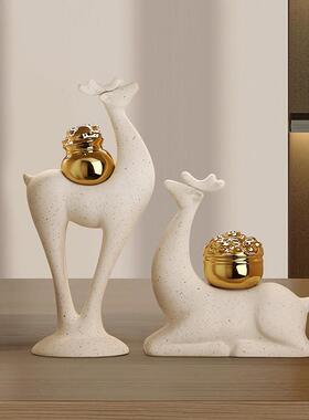 新中式福鹿招财摆件家居玄关鞋柜客厅酒柜电视柜装饰乔迁新居礼品