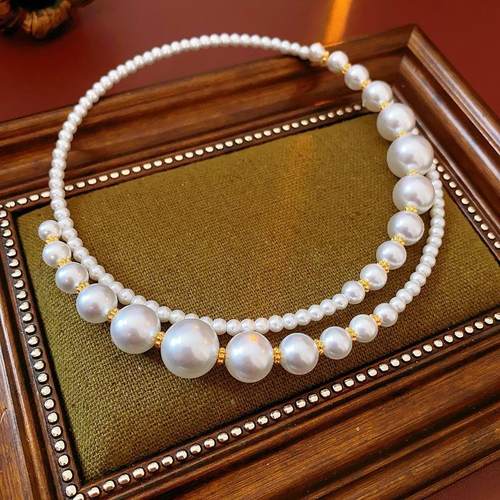 【复古轻奢】不规则交叉珍珠项圈百搭时尚锁骨链 - 图1