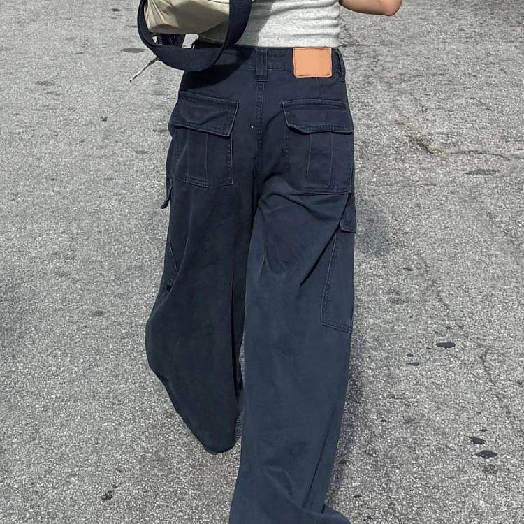 大码美式复古大口袋工装牛仔裤男女水洗宽松高街廓形阔腿弯刀长裤,淘宝优惠券,粉丝福利购,淘宝优惠卷