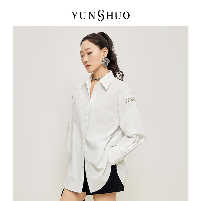 YUNSHUO允硕2025秋季新款经典百搭钉珠通勤修身衬衣YSFC339783,淘宝优惠券,粉丝福利购,淘宝优惠卷