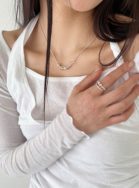 YAXN双层可转动圆珠纯银素圈戒指女小众设计高级感时尚个性开口