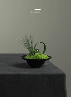 天青苔绿 新中式陶瓷永生苔藓组合 样板房茶几洽谈桌床头柜摆件