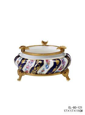 茱莉安欧式奢华手工描绘陶瓷铜花瓶水果盘盖坛纸巾盒烟灰缸摆设品