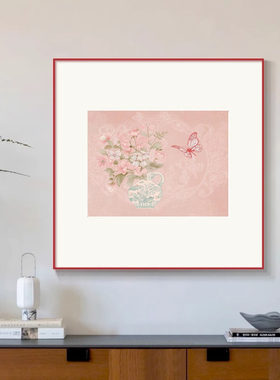 《雅瓷芳蝶》法式花卉餐厅边柜装饰画新中式高级小众艺术客厅挂画