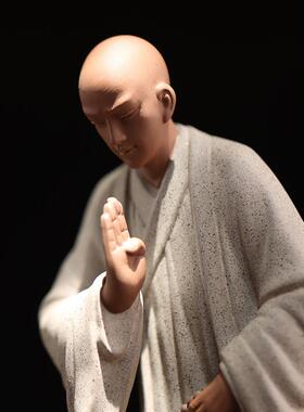 炼器创意中式紫砂小和尚摆件禅意茶室茶桌陶瓷工艺品家居书房饰品