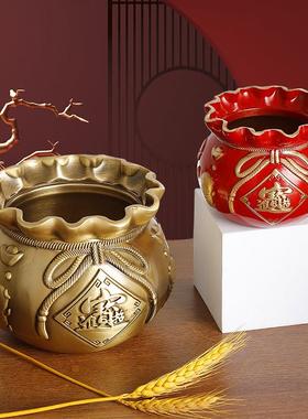 招财福袋铜存钱储蓄罐办公结婚礼物婚房客厅装饰品钱袋聚宝盆铜摆