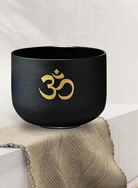 水晶钵镀欧姆纹黑色瑜伽音钵颂钵静心解压音乐碗7音调疗愈乐器瑜