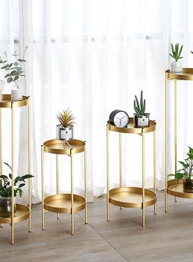 北欧金色铁艺花架室内多层黄金葛花盆架简约客厅阳台置物架折叠花