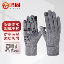 Tinnitus Warm Gloves Waterproof Plus Suede Anti-Chill Warm Gloves Motorcycle Sport Non-slip Gloves 01 Grey Both