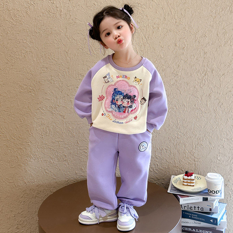 全棉纯棉女童卫衣套装春秋2025新款儿童哪吒亮片服装女宝宝秋装运,淘宝优惠券,粉丝福利购,淘宝优惠卷