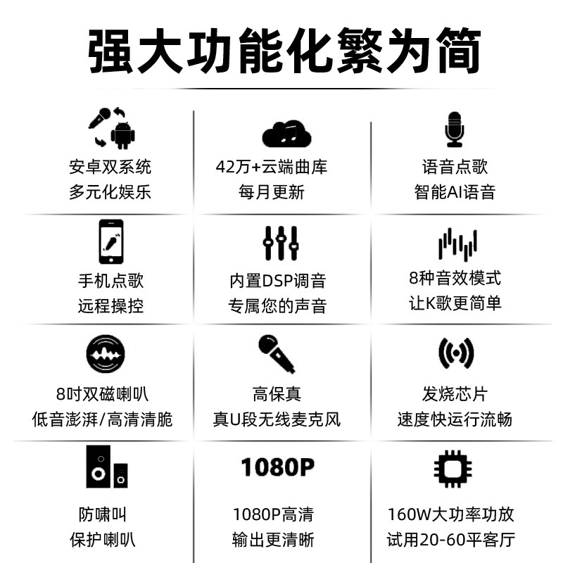 InAndon/音王点歌机触摸屏一体家用客厅家庭KTV话筒功放音响套装 - 图2