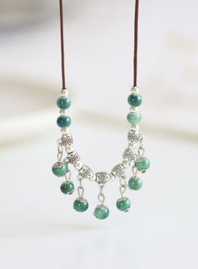 ESEELMI  心境文艺小清新景德镇陶瓷项链新中式国风女小众项坠