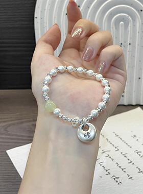 ESEELMI S925古法纯银圆珠平安小胖福手链女款轻奢小众