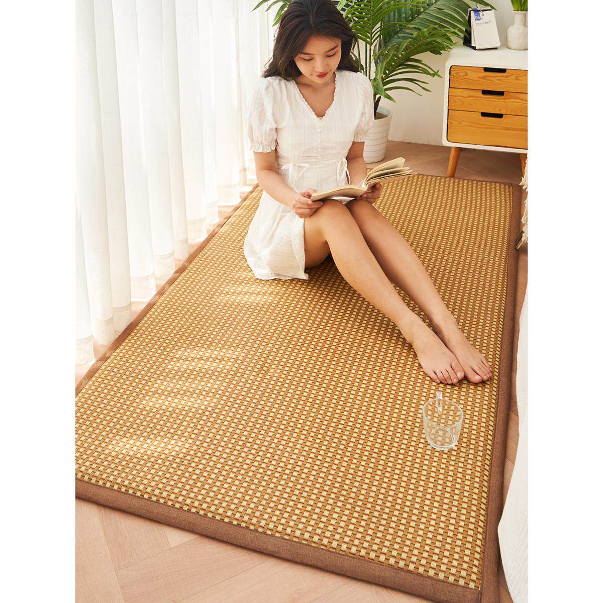 日式榻榻米地垫2024新款凉席夏天床边地毯冰丝藤席草席夏季定制 - 图3