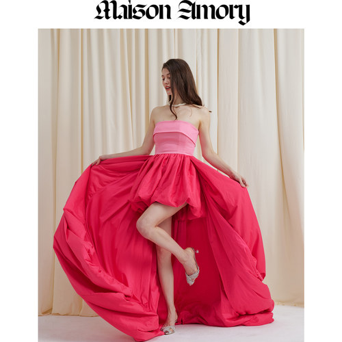 度假系列|玫粉色芭比 迷你连衣裙带拖尾Maison Amory - 图2