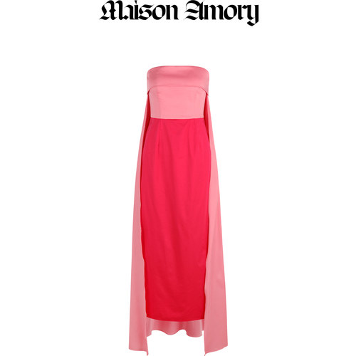 度假系列|玫粉拼接色 带披风礼服裙 Maison Amory - 图2