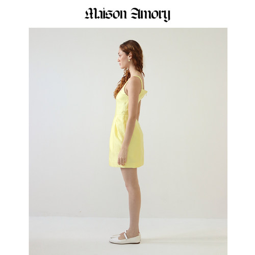 春上新｜迷你郁金香连衣裙吊带裙柠檬黄 TULIP MINI MAISON AMORY - 图0