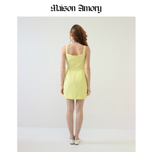 春上新｜迷你郁金香连衣裙吊带裙柠檬黄 TULIP MINI MAISON AMORY - 图1