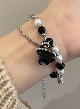 闰蜜手链卡通黑白幽灵闰蜜送朋友礼物珍珠小恶魔情侣女款女生手环