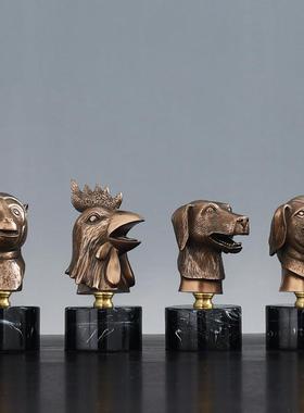 小号中式冷铸铜十二生肖兽首摆件家居饰品酒柜客厅电视柜玄关摆设