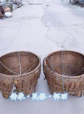 民俗怀旧老物件老竹编老竹筐竹篓竹篮竹挑子扁担田园风装饰品摆件