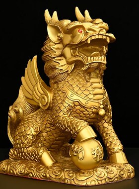 铜麒麟摆件一对铜纯麒麟踩八卦家居客厅办公室门口店铺装饰工艺品