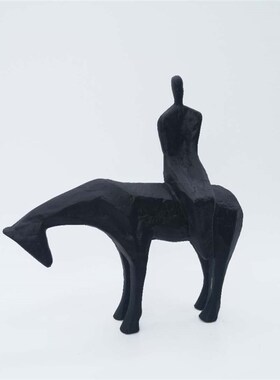 现代简约新中式牧马人摆件雕塑样板房售楼处书房客厅软装饰品
