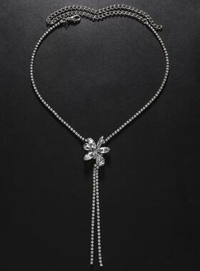 欧美时尚不规则水晶长流苏项链性感比基尼水钻胸链配饰女necklace