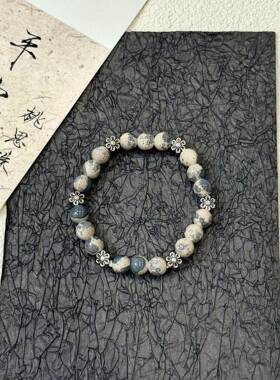 蓝月光石双圈手链清新女款小众原创时尚手串送女友中式百搭礼物
