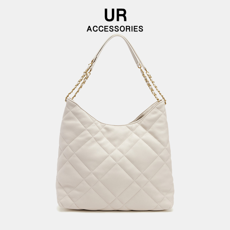 UR大容量包2024新款女包休闲通勤菱格托特包小香风链条单肩斜挎包