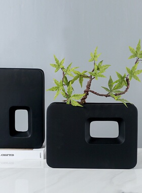 新式家居客厅装饰插花器四方陶瓷花瓶北欧简约工艺品装饰酒店摆件