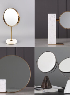 轻奢创意镜子大理石台面摆件北欧现代家居客厅软装饰工艺品摆设