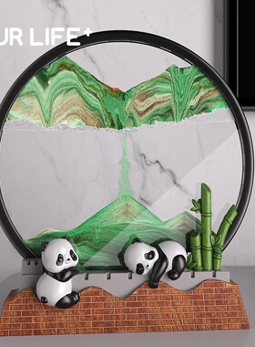 熊猫流沙画解压沙漏摆件客厅轻奢高档电视柜酒柜办公室家居装饰品