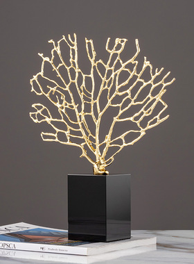 ins风轻奢海树枝铁艺摆件 创意家居客厅隔断柜酒柜子玄关桌面摆设