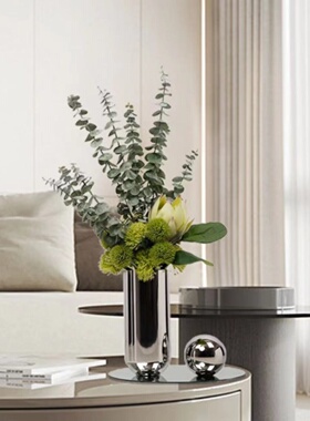 现代轻奢样板房间不锈钢插花器花瓶摆件家居客厅餐桌饰品陶瓷花