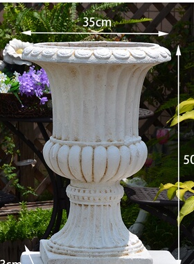 欧式复古花园浮雕高脚花盆别墅庭院阳台罗马柱户外家居装饰品摆件