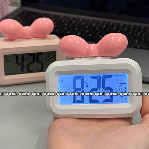 可爱多巴胺蝴蝶结桌面多功能时钟家用电池款闹钟学生宿舍时间管理 - 图2