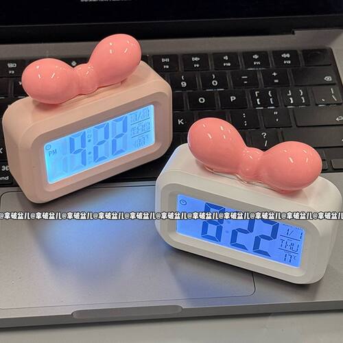 可爱多巴胺蝴蝶结桌面多功能时钟家用电池款闹钟学生宿舍时间管理 - 图1
