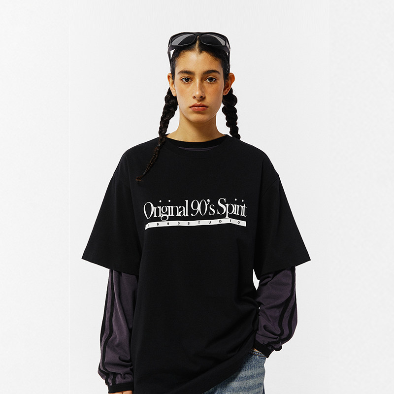 美式复古潮牌印花圆领上衣两件装