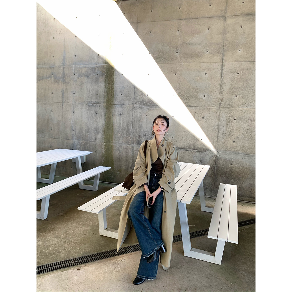 isaro uu 梨形天菜小直筒裤~复古水洗定染无弹显瘦牛仔裤 - 图0