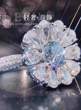 S925纯银蓝宝石花朵戒指