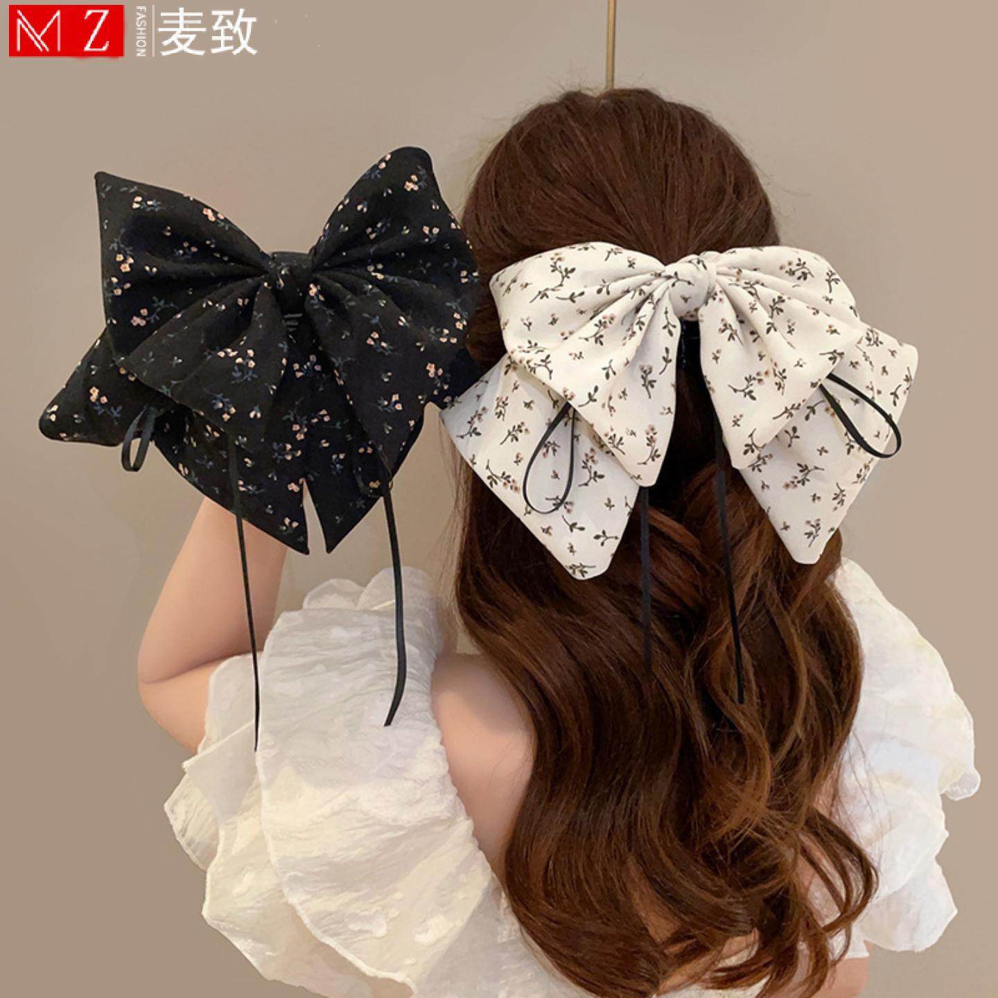 麦致碎花蝴蝶结飘带抓夹气质百搭复古温柔后脑勺盘发半扎发夹发饰,淘宝优惠券,粉丝福利购,淘宝优惠卷