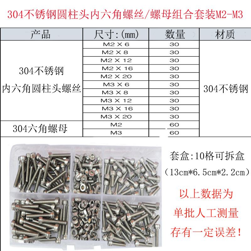 跨境热销304不锈钢内六角螺栓【M2-M8圆柱头内六角螺丝组合套装】-图1