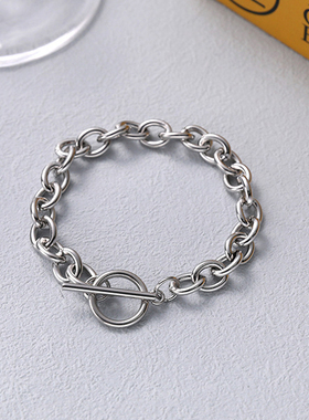一页出品！嘻哈不掉色钛钢男女手链个性环环相扣一字扣手环链子