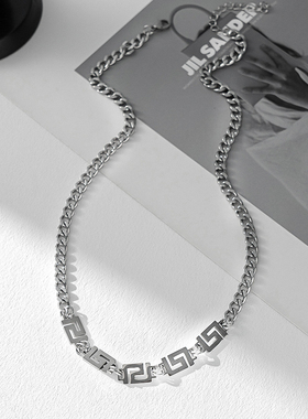 一页出品！几何回旋方形项链男潮酷ins小众设计感钛钢冷淡风配饰