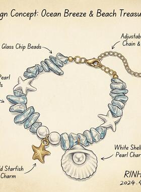 欧美跨境热卖海洋度假风贝壳海星碎石手链 百搭波西米亚珍珠手饰