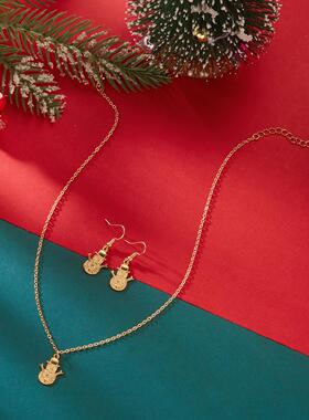 速卖通跨境圣诞新款项链 可爱卡通圣诞树雪人吊坠项链耳环套装女